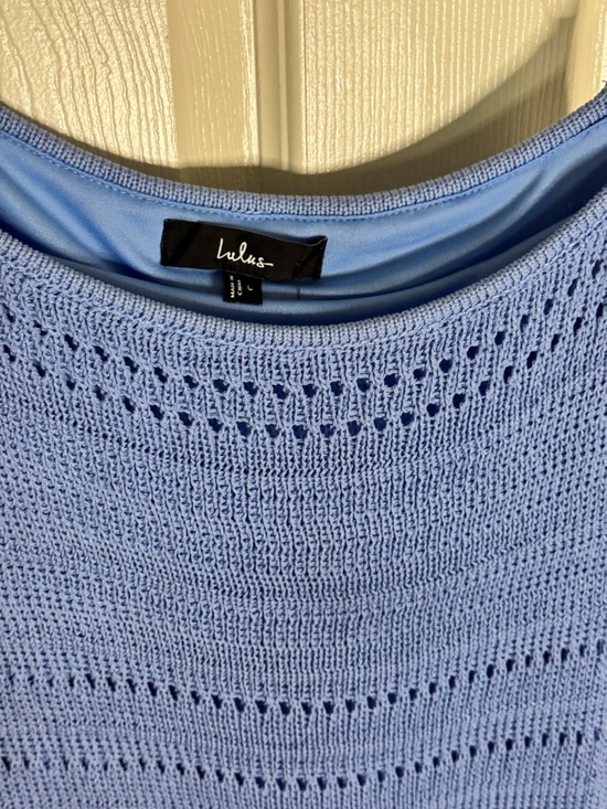 Lulu's Light Periwinkle Knit Spaghetti-Strap Mini Dress - Picture 3 of 3